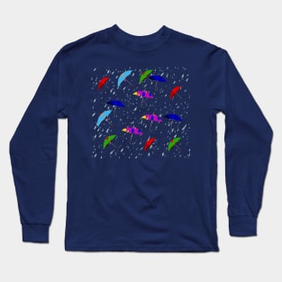 Umbrellas and Rain Pattern Long Sleeve T-Shirt